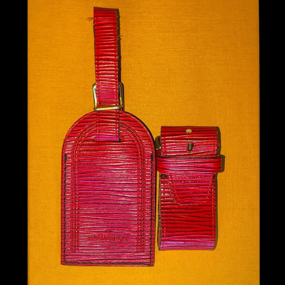 LOUIS VUITTON Red Epi Leather Luggage Tag and Poignet Sets